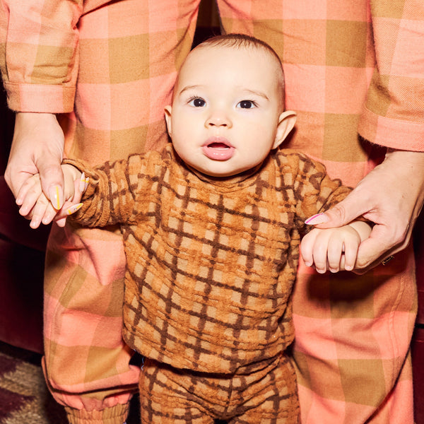 Lennon Fluffy Brown Check Jersey Top