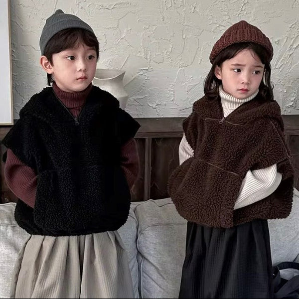 Teddy Sleeveless Vest Hoodie (Black)