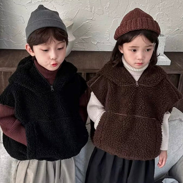 Teddy Sleeveless Vest Hoodie (Chocolate)