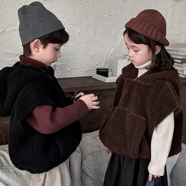 Teddy Sleeveless Vest Hoodie (Black)