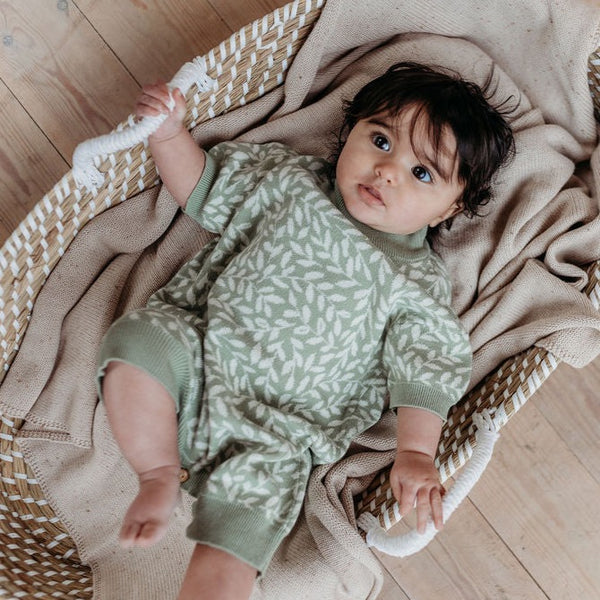 Rue Olive Branch Knitted Short Sleeved Baby Romper