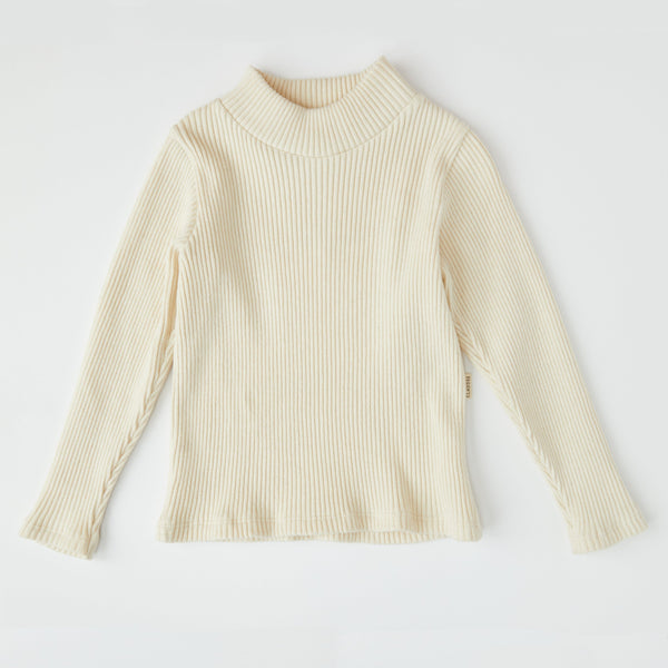 Ribbed High Neck Long Sleeved Top (Oat)
