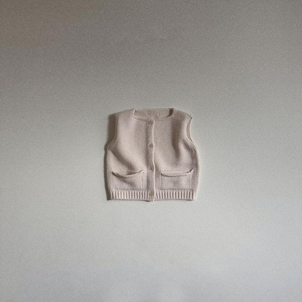 Dol Button Up Knitted Vest Cardigan (Cream)