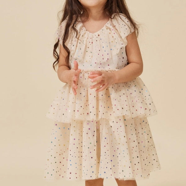 Star Print Tiered Party Dress