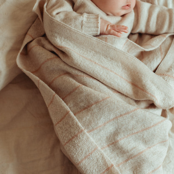 Harry Striped Merino Wool Knit Baby Blanket (Cream/Apricot)