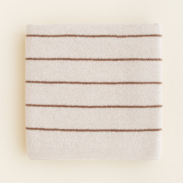 Harry Striped Merino Wool Knit Baby Blanket (Cream/Mocha)