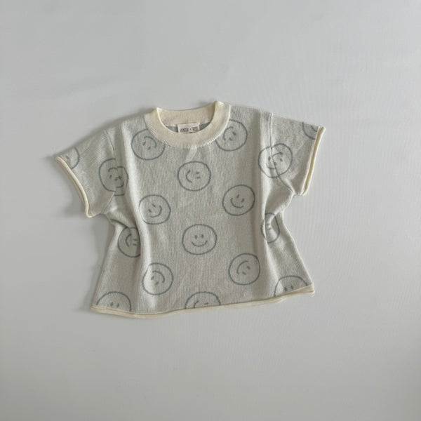 Riley Smiley Face Cotton Knit Tee (Mist)