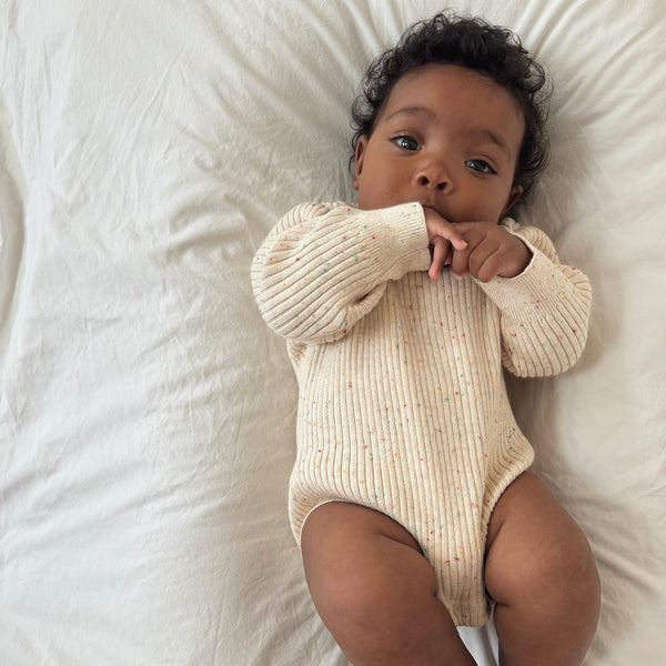 Noa Cotton Rib Knit Baby Bodysuit (Flecked)