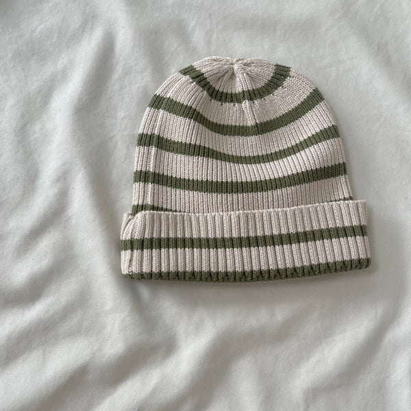 MAMA Noa Striped Chunky Knit Beanie Hat (Olive Stripe)