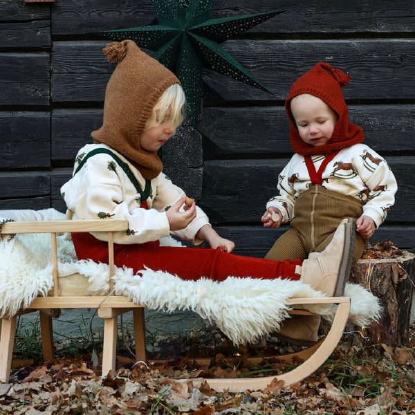 Silly Silas Festive Tights with Braces (Maple Leaf + Dark Forest Green)
