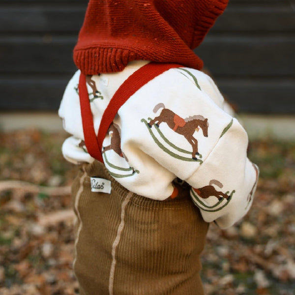 Silly Silas Footless Festive Tights with Braces (Acorn Brown + Maple Leaf)
