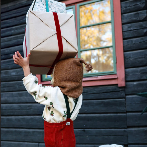 Silly Silas Festive Tights with Braces (Maple Leaf + Dark Forest Green)