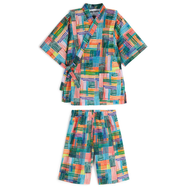Jinbei Multi Colour Kimono Shirt and Shorts Set