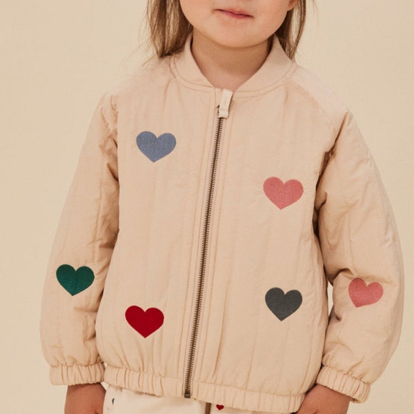 Juno Embroidered Love Hearts Quilted Bomber Jacket