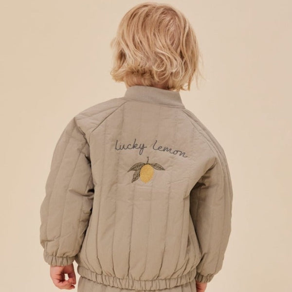 Juno 'Lucky Lemon' Embroidered Quilted Bomber Jacket
