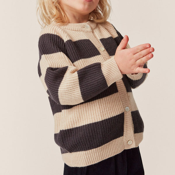 Vitum Charcoal Stripe Merino Wool Knitted Cardigan