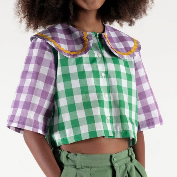 Leonilde Large Gingham Collared Cropped Shirt