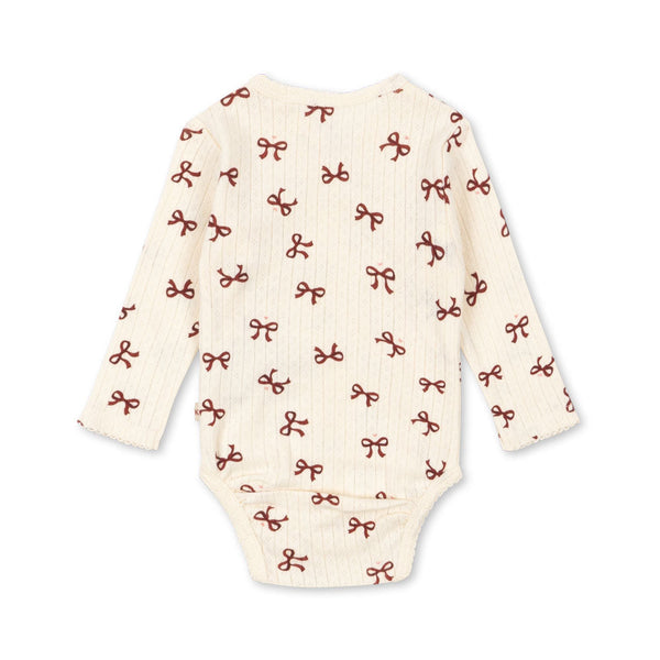 Minnie Bow Print Cotton Pointelle Baby Bodysuit
