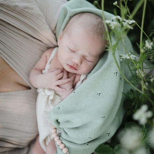 Organic Cotton Knitted Pointelle Baby Blanket (Sage)