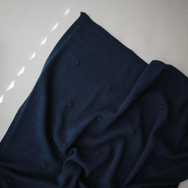 Organic Cotton Knitted Textured Dots Baby Blanket (Navy)