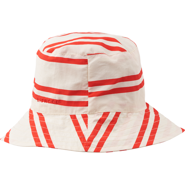 Damon Stripe Cotton Bucket Hat (Creme De La Creme/Apple Red)