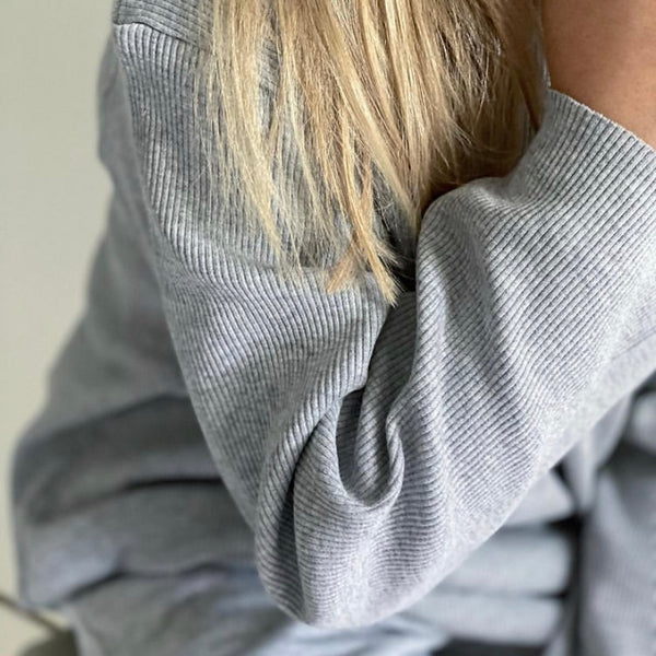 Camie Cotton Rib Raw Hem Sweatshirt (Light Grey)