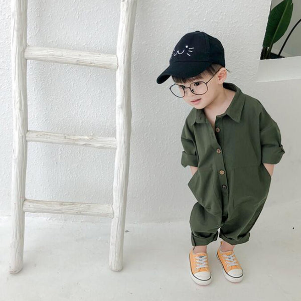 oversize unisex childrens green rust pocket overalls all in one romper suit 