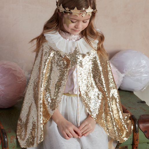 Gold Sequin Cape and Wand Dress Up Set