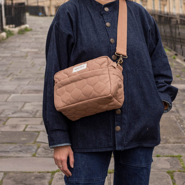 Quilted Cotton Pram Organiser Cross-Body Bag (Latte)