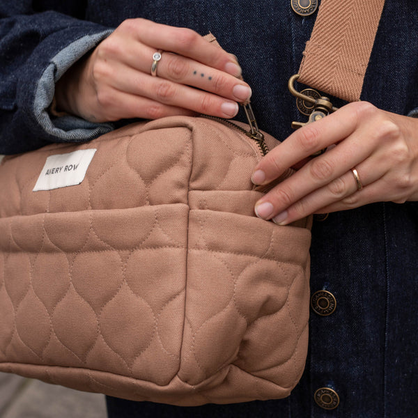 Quilted Cotton Pram Organiser Cross-Body Bag (Latte)