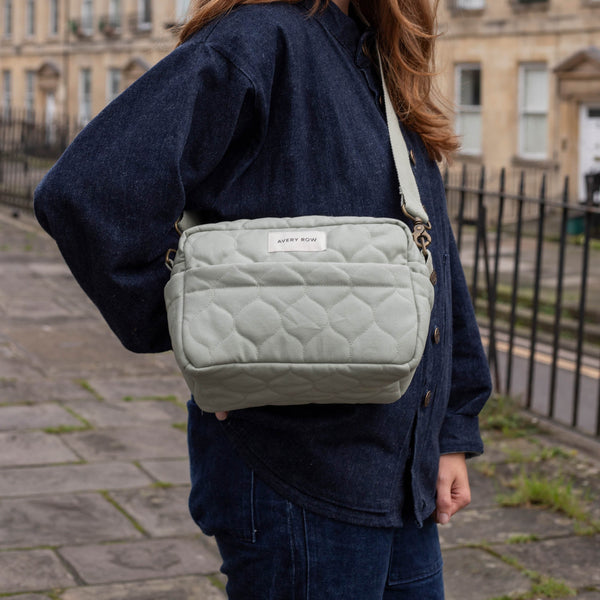 Quilted Cotton Pram Organiser Cross-Body Bag (Sage)
