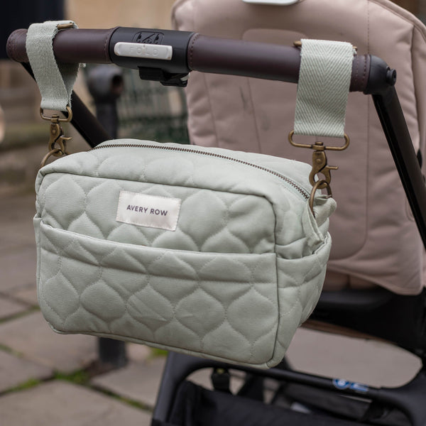 Quilted Cotton Pram Organiser Cross-Body Bag (Sage)