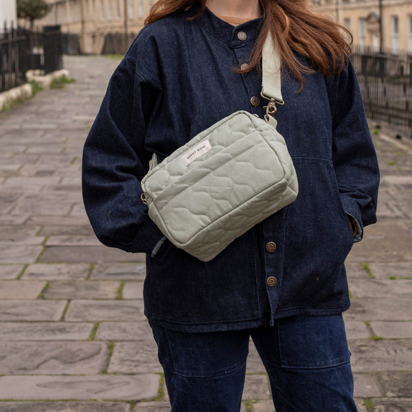 Quilted Cotton Pram Organiser Cross-Body Bag (Sage)
