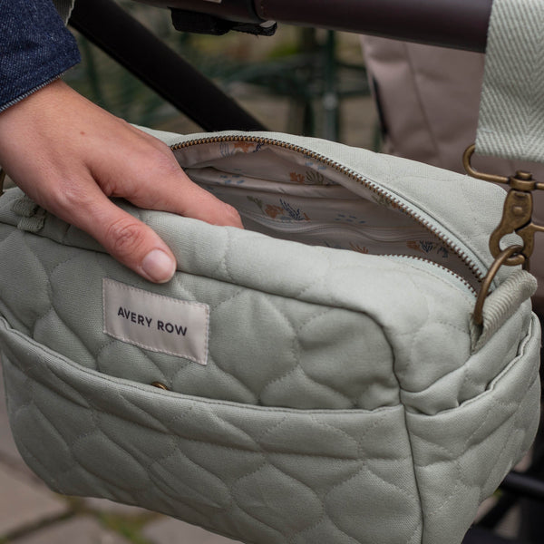 Quilted Cotton Pram Organiser Cross-Body Bag (Sage)