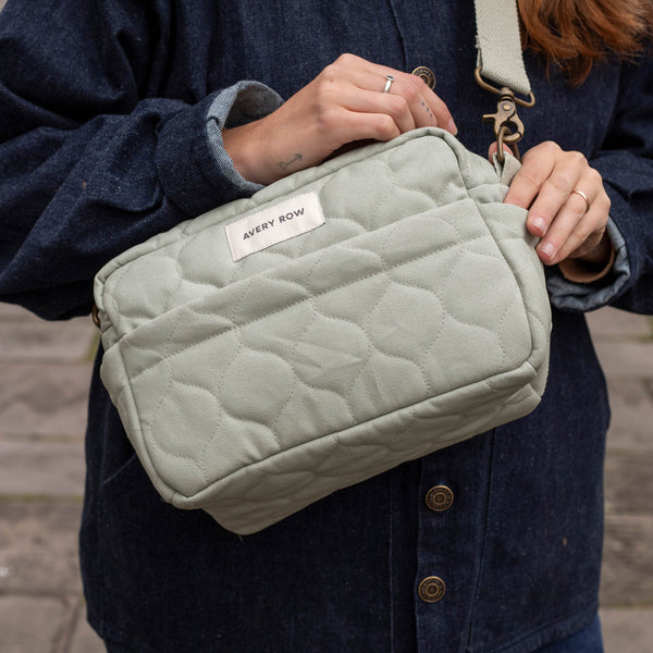 Quilted Cotton Pram Organiser Cross-Body Bag (Sage)