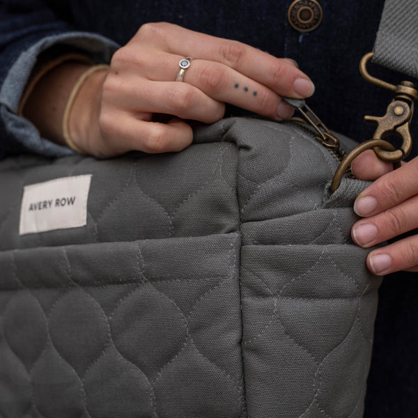 Quilted Cotton Pram Organiser Cross-Body Bag (Flint)