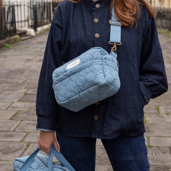 Quilted Cotton Pram Organiser Cross-Body Bag (Denim)