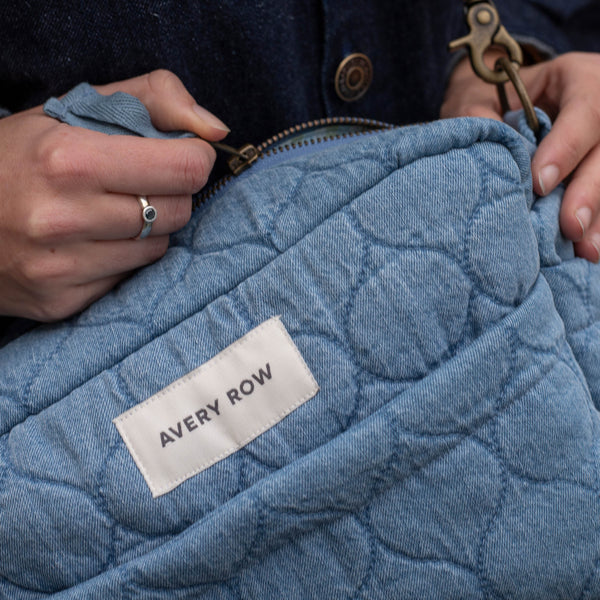 Quilted Cotton Pram Organiser Cross-Body Bag (Denim)
