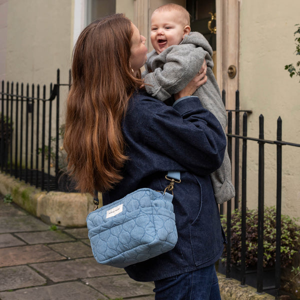 Quilted Cotton Pram Organiser Cross-Body Bag (Denim)
