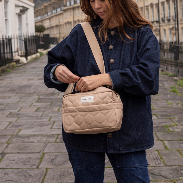 Quilted Cotton Pram Organiser Cross-Body Bag (Natural)