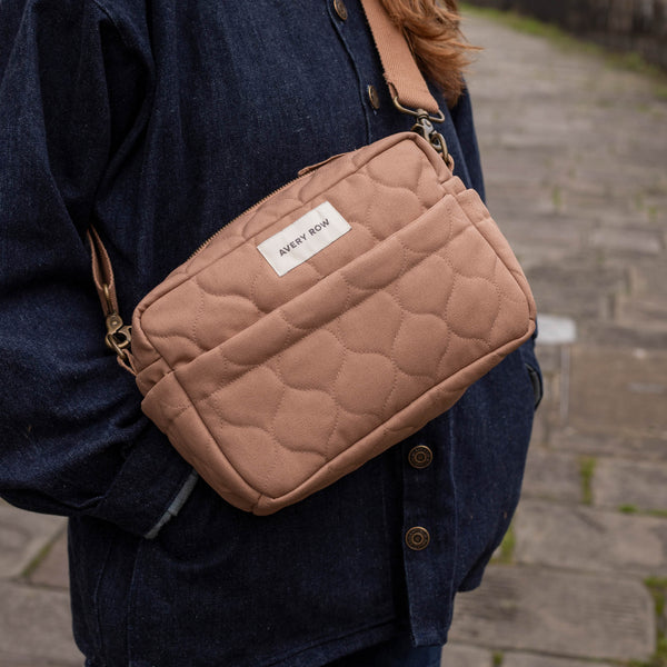 Quilted Cotton Pram Organiser Cross-Body Bag (Latte)