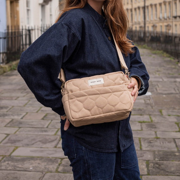 Quilted Cotton Pram Organiser Cross-Body Bag (Natural)