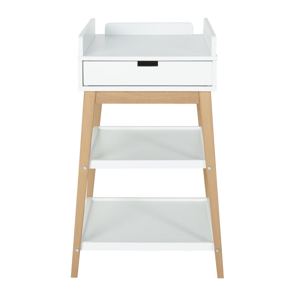 Hip Wooden Changing Table with Drawer (White/Natural)