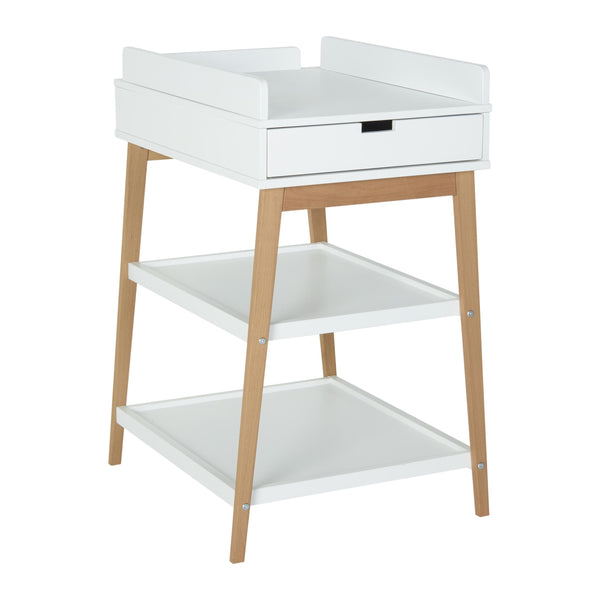 Hip Wooden Changing Table with Drawer (White/Natural)