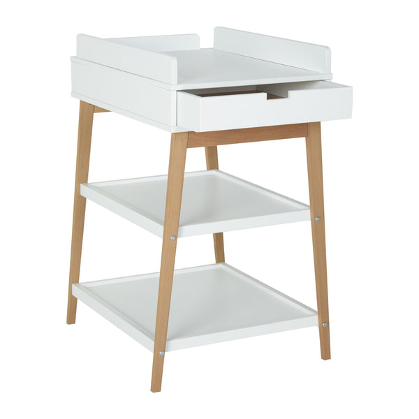 Hip Wooden Changing Table with Drawer (White/Natural)