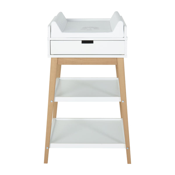 Hip Wooden Changing Table with Drawer (White/Natural)