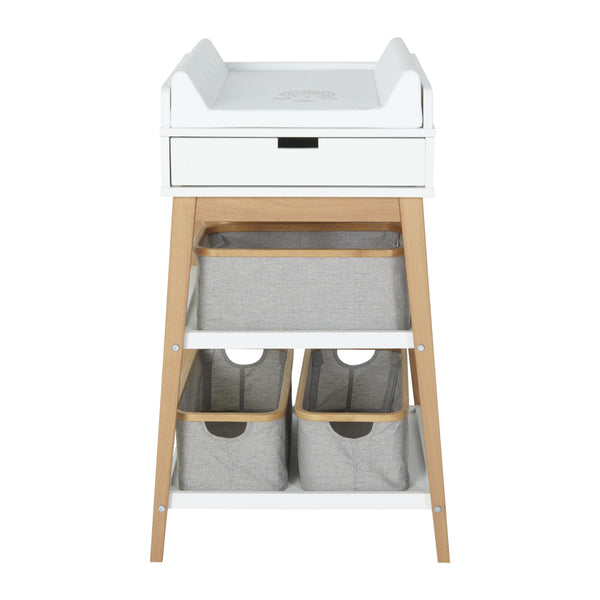 Hip Wooden Changing Table with Drawer (White/Natural)