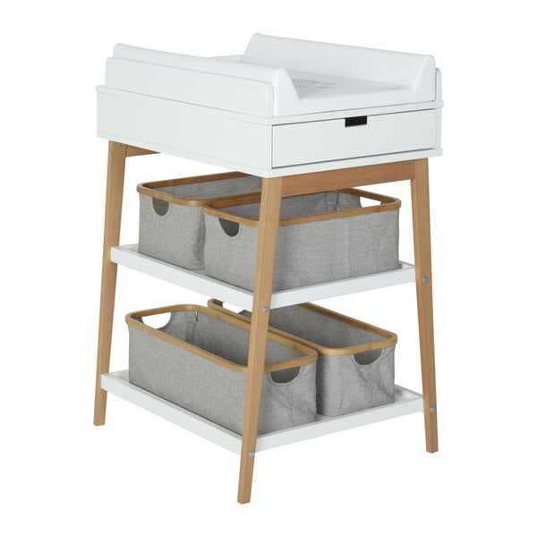 Hip Wooden Changing Table with Drawer (White/Natural)