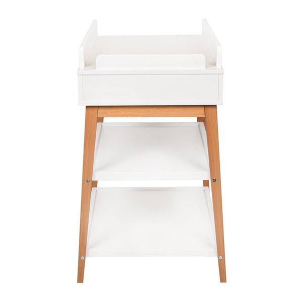 Hip Wooden Changing Table with Drawer (White/Natural)