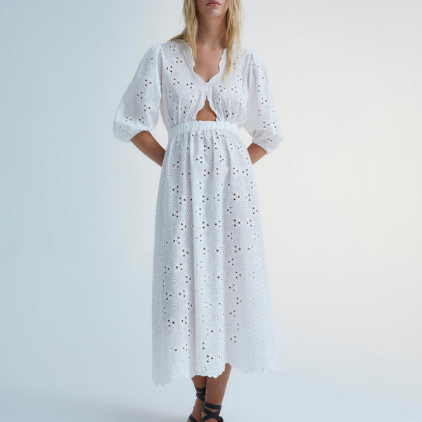 MAMA Abbott Embroidered Cotton Midi Dress